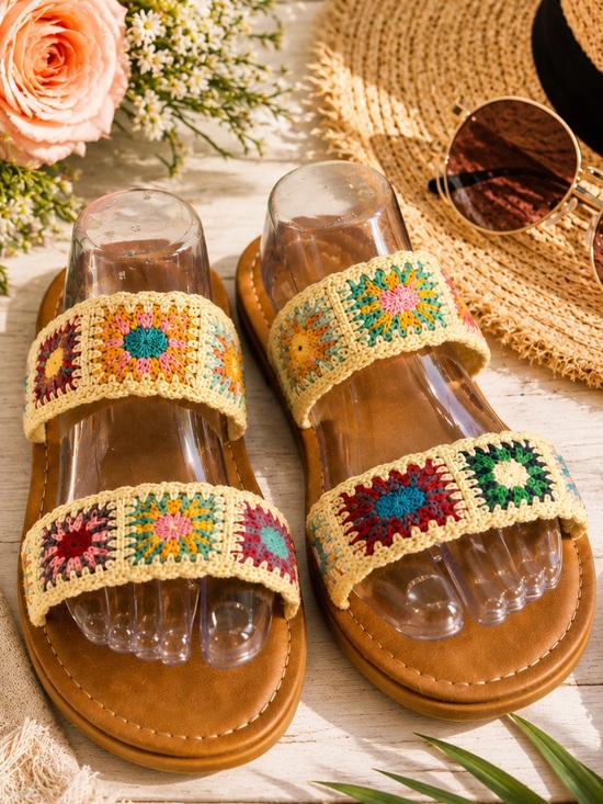 Jellypop Shoes - Jellypop Crochet Boho Sandals Colorful Granny Square Festival Size 10
